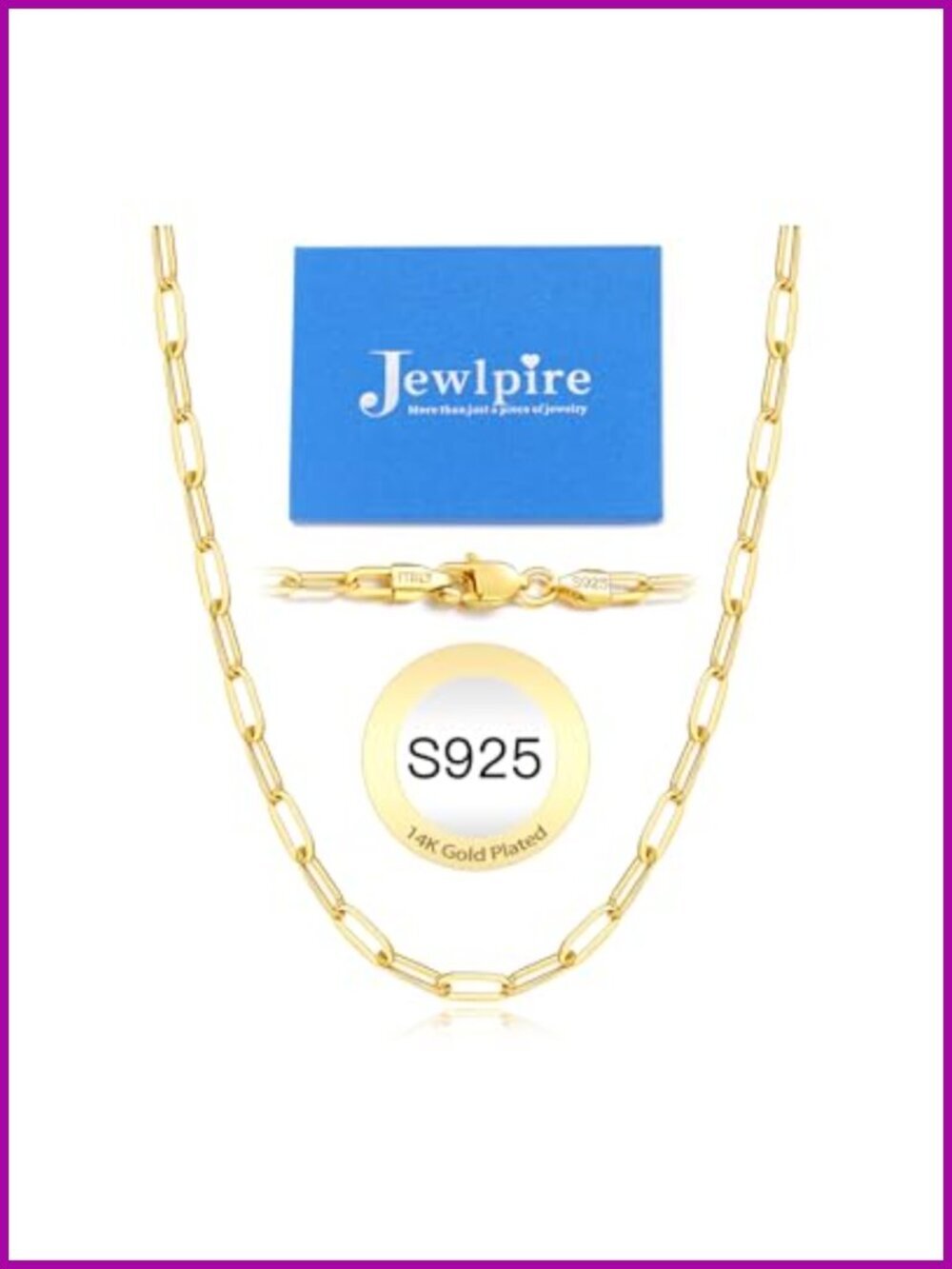 14K Gold Plated 925 Sterling Silver Paperclip Chain Necklace 16-26 Inch
